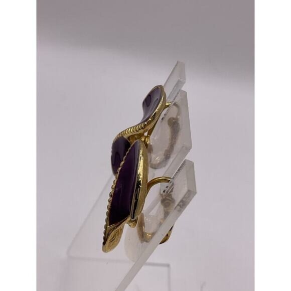 Vintage Purple & Gold Abstract Clip-On Earrings - Picture 4 of 4